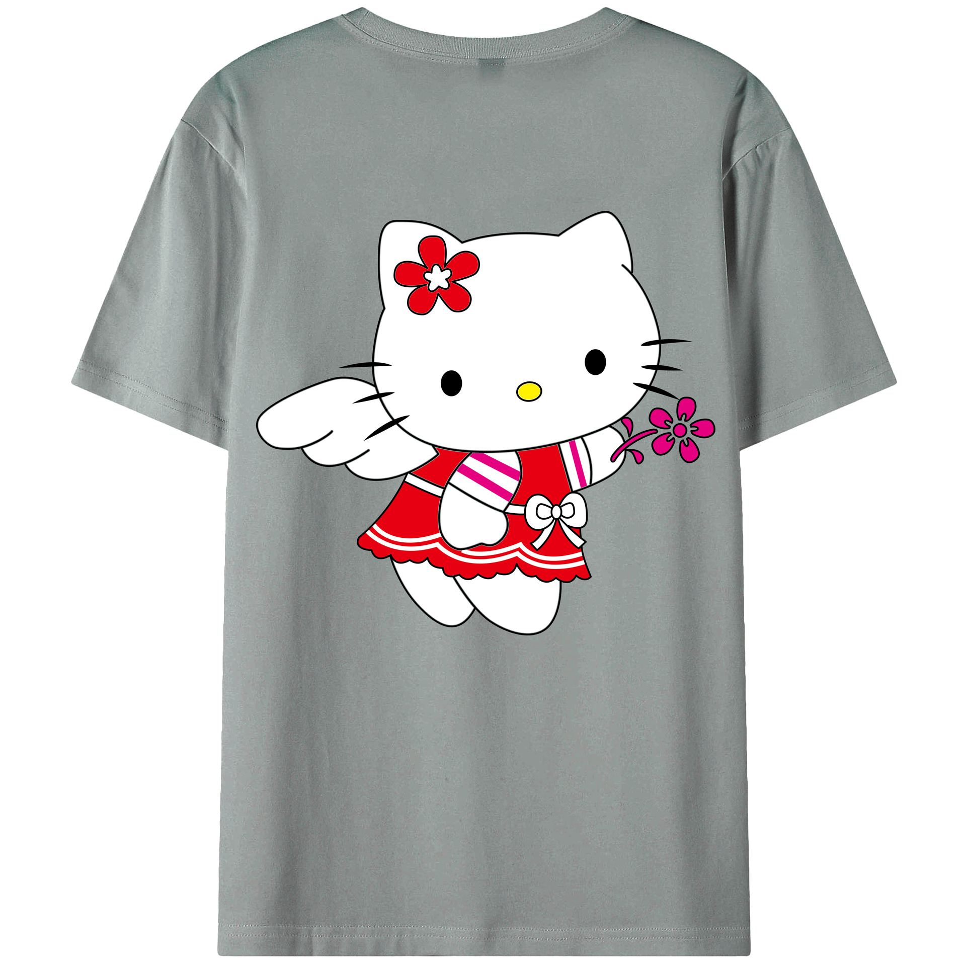 （画像用） Hello Kitty ハローキティ 綿100％ メンズ半袖Tシャツ（バックプリント） 通気性